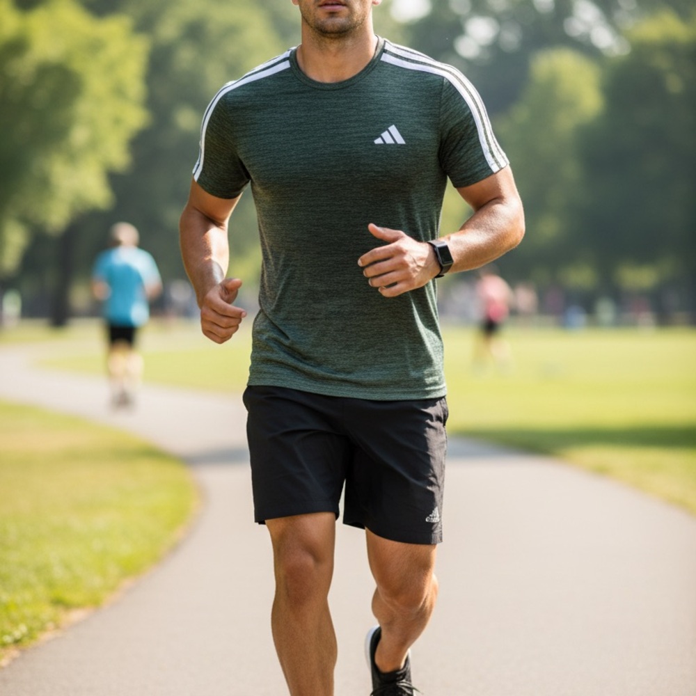 Adidas Men's Dark Green Tee with White Accents